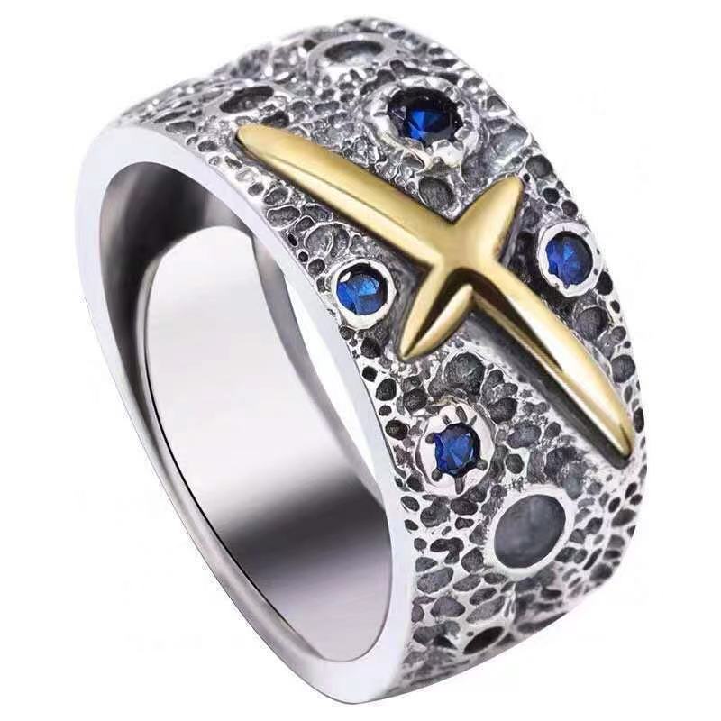 Cincin open ring Desain Bintang Hias Zircon Biru Untuk Wanita