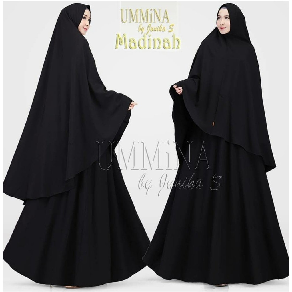 limited edition Baju Gamis Syari Set Khimar Vsfak warna Hitam putih dress kekinian
