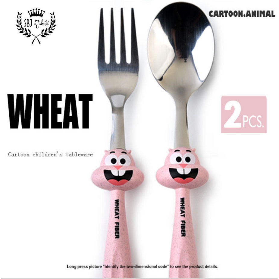 Alat makan Sendok Garpu Set Anak Stainless Steel wheat Chipmunk Series