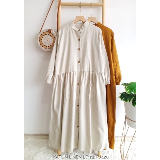 Gamis Dress Tunik Katun Linen Muslimah Stylish