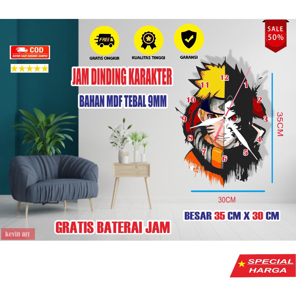 JAM DINDING KARAKTER NARUTO ANIME UNIK BESAR KAYU VINTAGE SOUVENIR JAM CAFE Kevinart