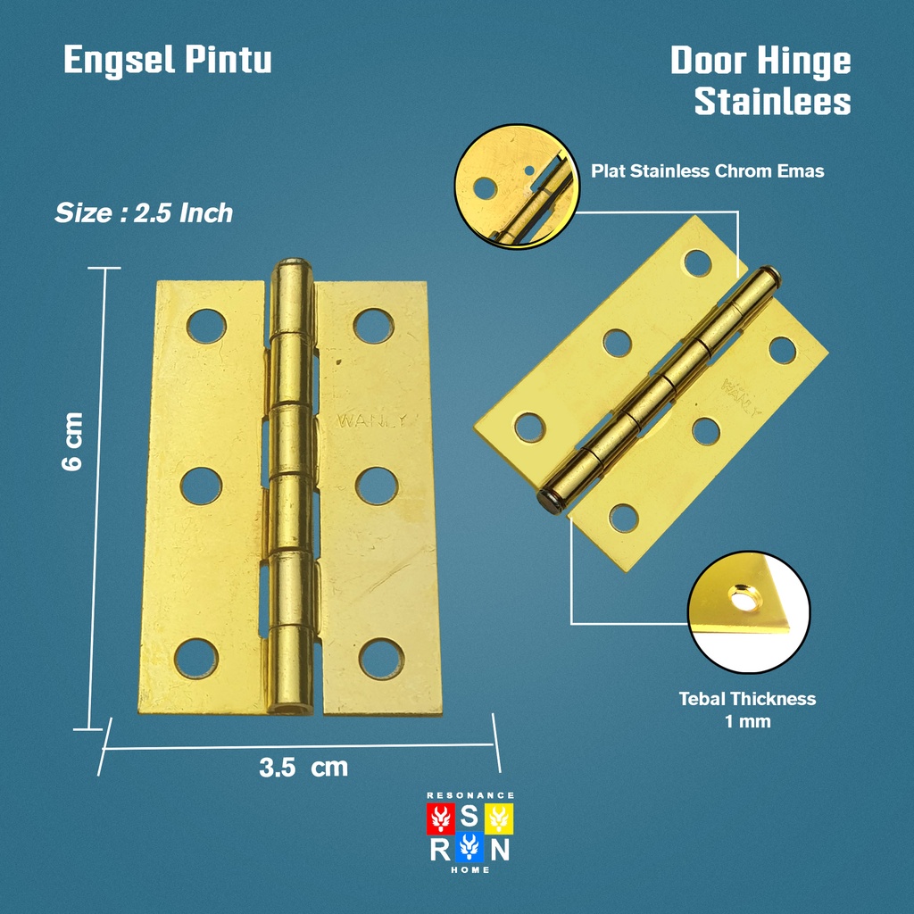 Engsel Kupu Plat Besi Kuning 2.5 Inci Resonance Home