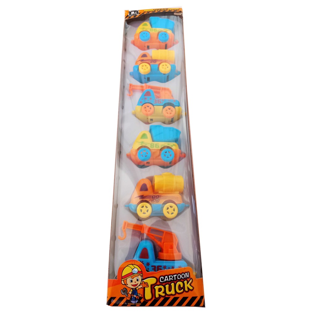 Set 6 pcs Pullback Mainan Mobil Cartoon Truck Conctruction