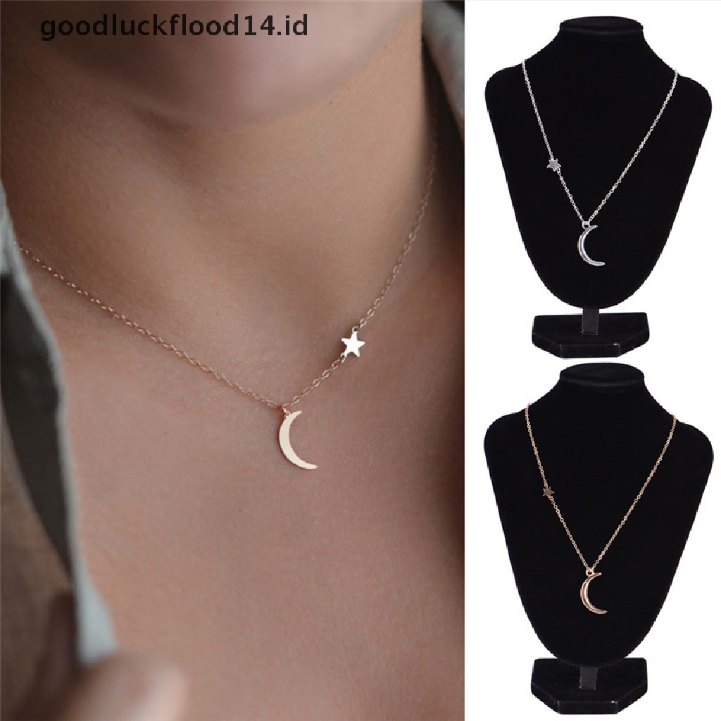 [OOID] Moon Star Pendant Necklace Choker Necklace Gold Silver Long Chain Women Jewelry  ID