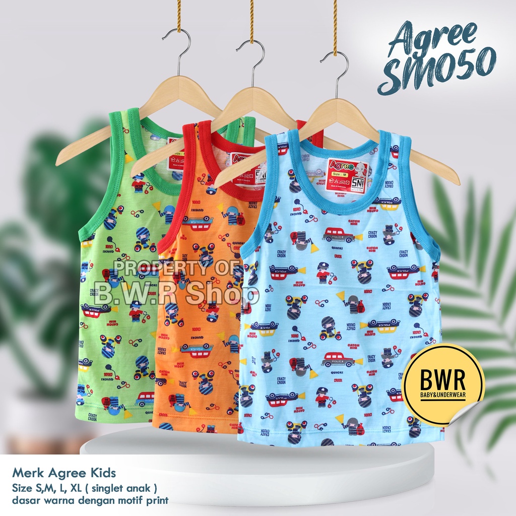 [ 3pc ] Singlet Agree Kids SM050 Crazy Crook / Kaos Dalam Anak Santai Harian Agree 050 Motif Lucu | Bwr