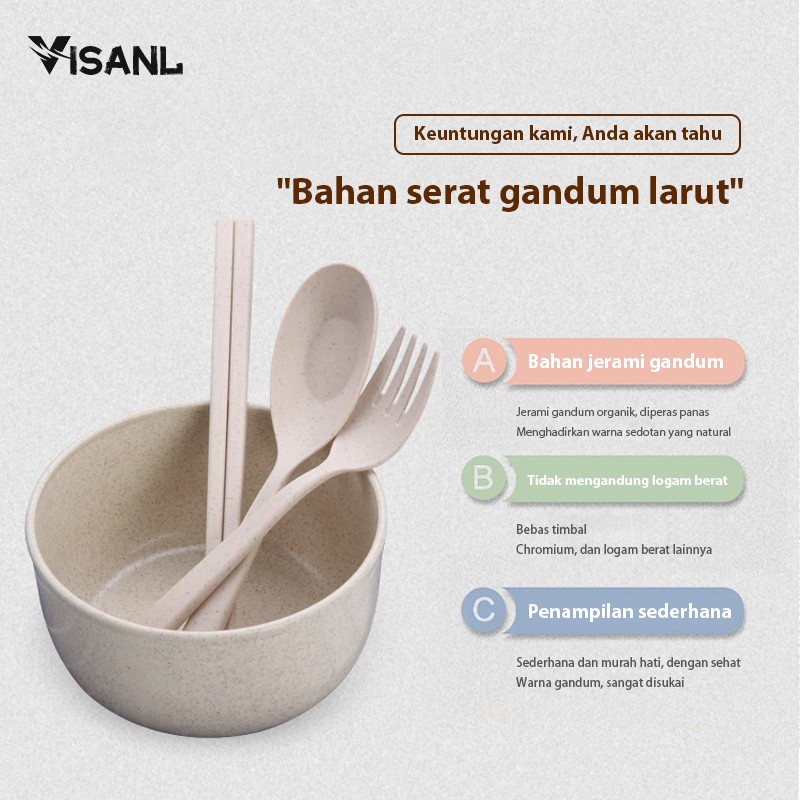 4pcs Peralatan makan rumah kreatif jerami gandum Mangkuk plastik anti-drop gaya