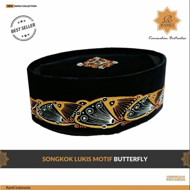 SONGKOK HITAM PECI KOPIAH MOTIF BUTTERFLY