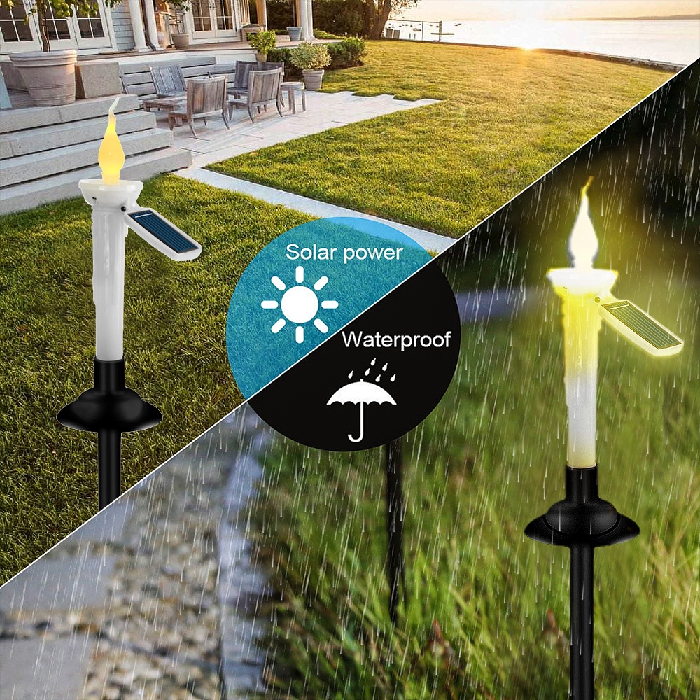 Dekorasi Taman Lampu Hias Lilin LED Light Flameless Lancip Tenaga Surya Lampu Malam Dual purpose Pesta Tahun Baru Pernikahan Tancap Tanah Outdoor Indoor Serbaguna