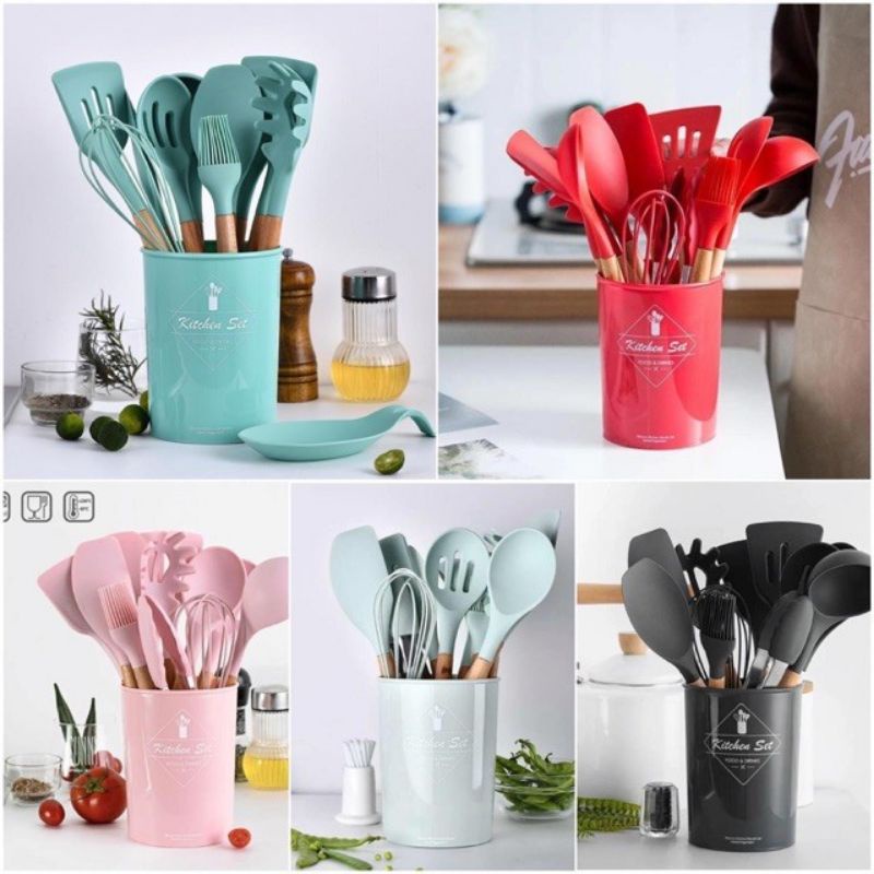 Spatula Silikon Set Utensil / Peralatan Dapur Anti Leleh