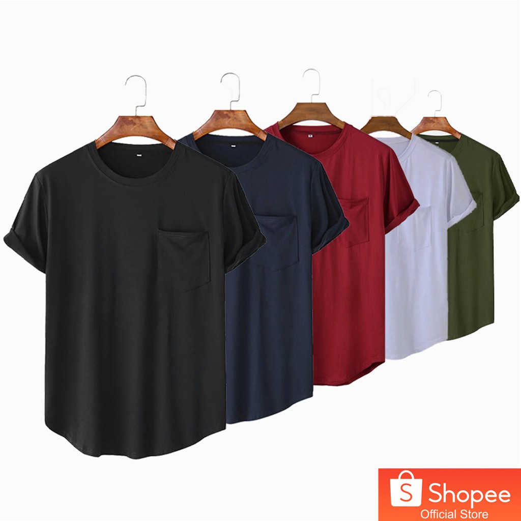MENSTYLE - Kaos Polos Pria/Cowok Saku Lengan Pendek Crew Neck Murah - Basic Pocket Longline Tshirt