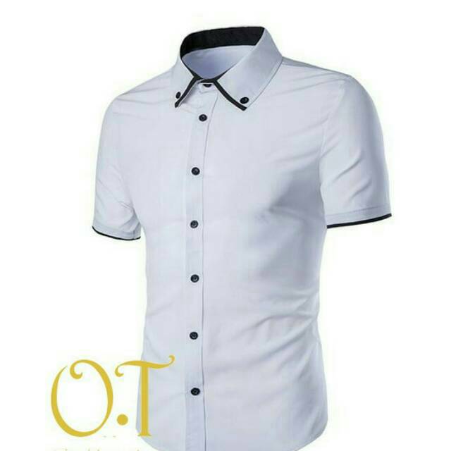 KEMEJA HEM PRIA LENGAN PENDEK/ KEMEJA SLIM FIT/ KEMEJA PUTIH/ KEMEJA POLOS PUTIH KEMEJA KOREA