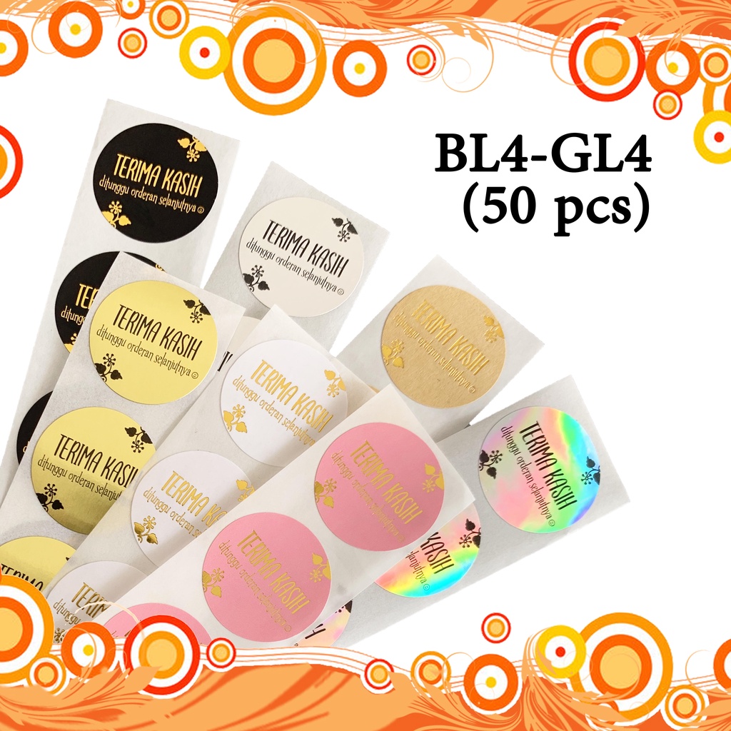 

Stiker terimakasih 50pcs/pack (diameter 2.5cm), motif GL4-BL4