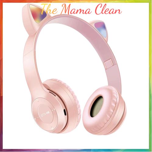 Headphone Gaming Bluetooth Wireless Cat Ear Headphone Kucing LED Wireless Stereo Bass Headphones