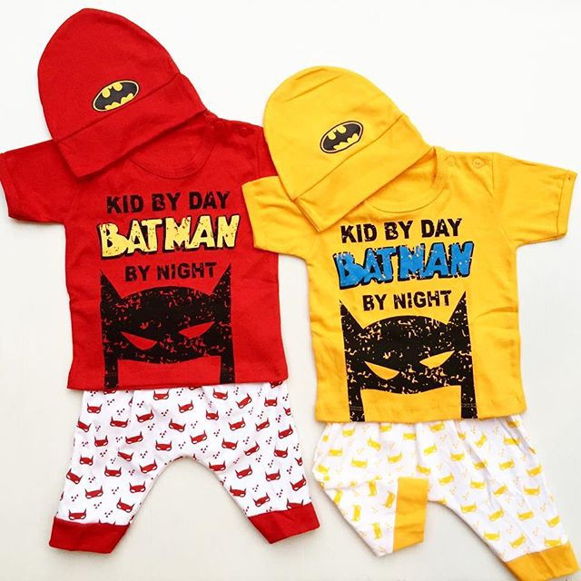 BATMAN KID Baju Setelan Kaos Celana Pergi Jalan Topi Lucu Fashion Anak Bayi Cowok Laki Terlaris