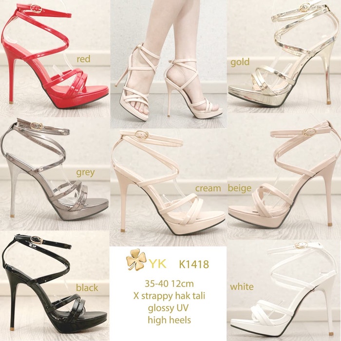 YKSHOES 1418 HEELS 12CM STRAPPY TALI GLOSSY UV HAK TINGGI IMPORT HIGH - PUTIH, SIZEBYCATATAN