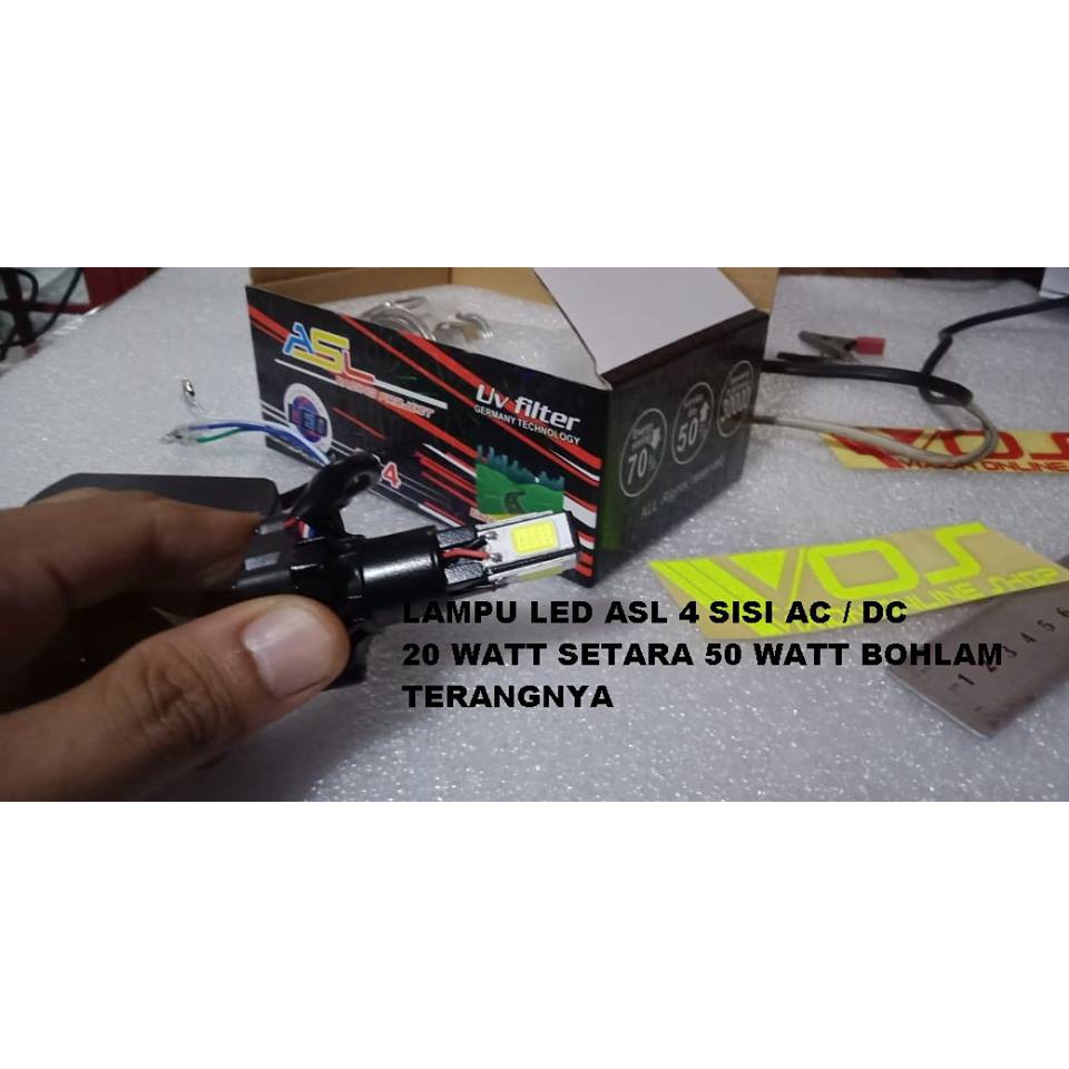 LAMPU UTAMA HEADLAMP NEW LED 4 SISI ASL 20 WATT KIPAS AC DC PUTIH