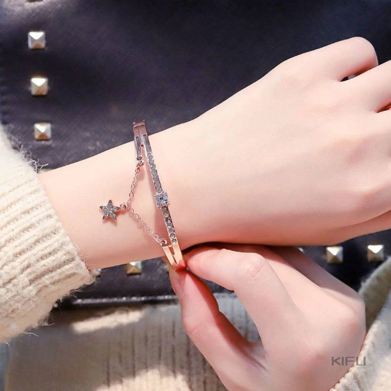 (KIFIL)Model Ledakan Panas Wanita Liar Pelajar Wanita Gelang Emas Berlian Bertatahkan Logam Gelang dengan Bintang Berujung Lima