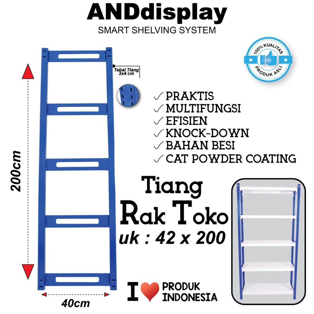 TIANG RAK TOKO T.200CM X L.42CM RAK GUDANG BESI SUPERMARKET ANDDISPLAY