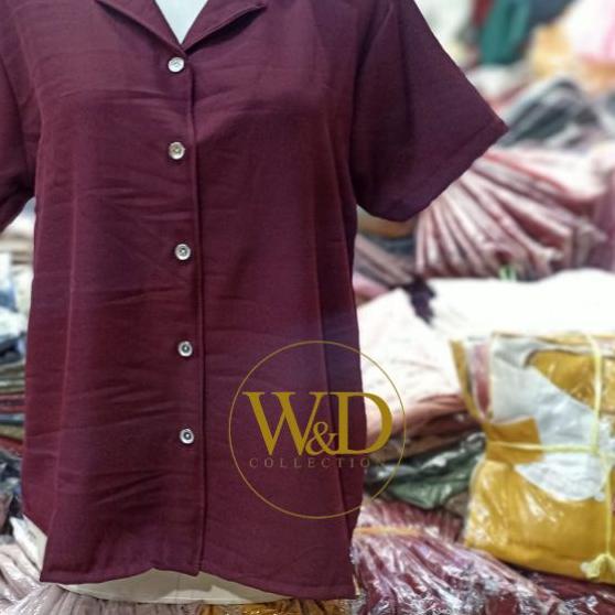 Blouse Polos Lengan Pendek Wanita Casual Putih Hitam Shakilla Twill | Kemeja Wanita Lengan Pendek Ca