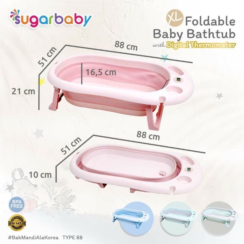 Sugarbaby foldable baby bathtub dengan sensor panas F76&amp;F79 / Bak Mandi Bayi Lipat dengan sensor panas