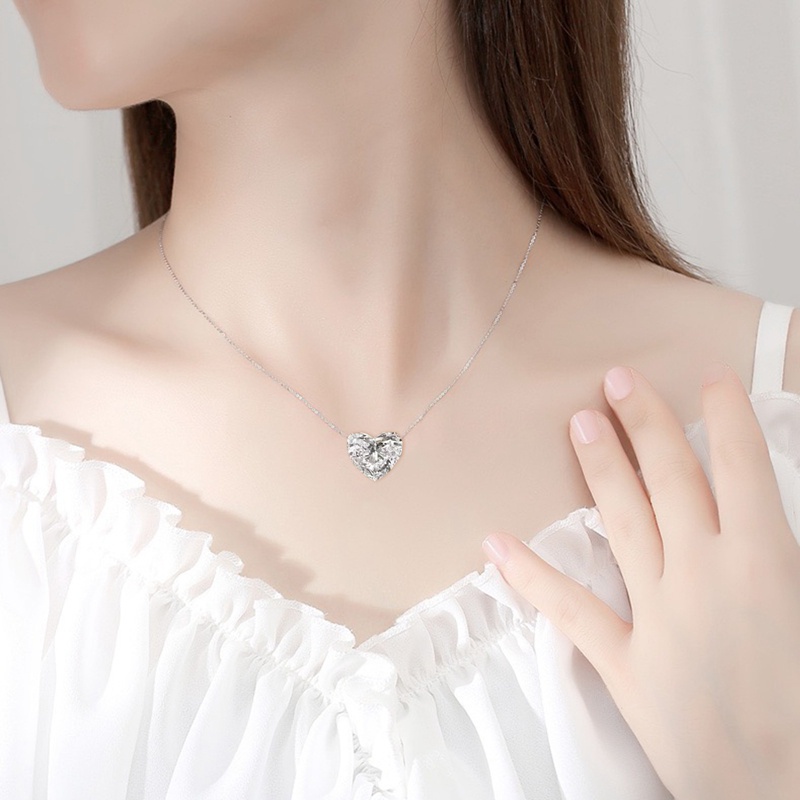 Fancyqube Kalung Liontin Hati Sapphire Putih Bahan 925 Silver Untuk Wanita