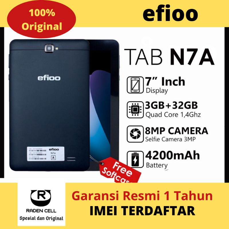 Efioo Tab N7A Ram 3/32 GB Tab 7 Inch Tablet Android 4G LTE Murah Tab 4G Murah Garansi Resmi 1 Tahun