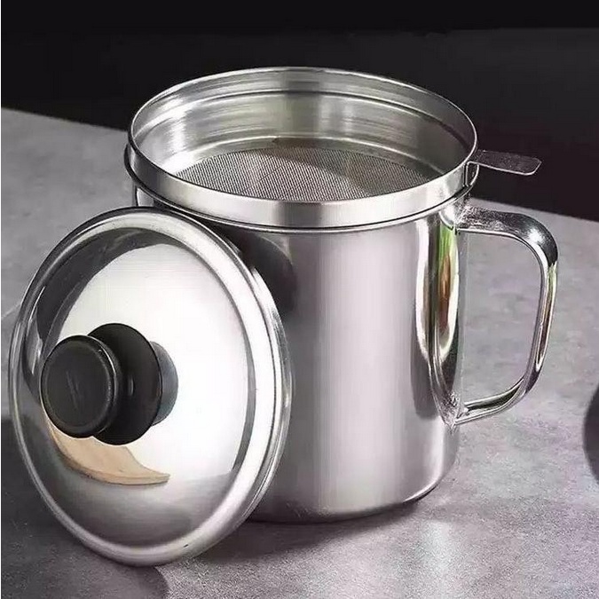 Wadah Saringan Minyak Stainless Steel 1.3L / Gelas Saringan Minyak / Tempat Saringan Minyak / Saringan Minyak Bekas Masak / Wadah Saringan MInyak Panas