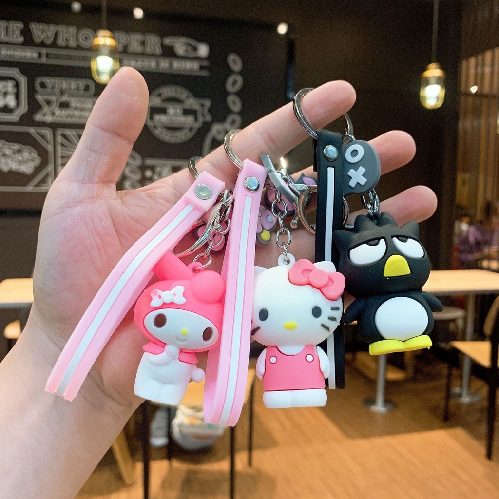 Gantungan kunci karakter kuromi bad badtz maru cinmamoroll pom purin keroppi hello kitty bear lucu imut untuk tas motor mobil