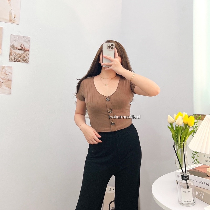 lookatmeofficial • Minnie Crop Top - Atasan Basic Crop Wanita Bahan Knit