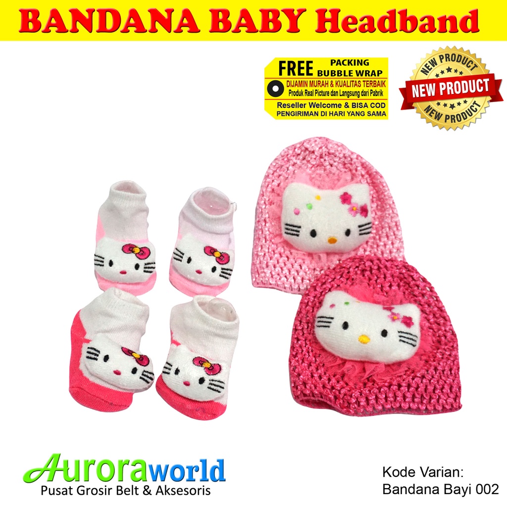 Auoraworld Baby Headband Bandana SET Bando Bayi + Kaos Kaki Bayi Premium Motif Hello Kitty Import Quality