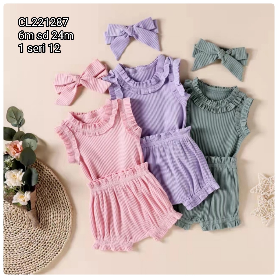 Setelan Catell Love 3in/1 Bando Warna Girl Setelan Baju Bayi Catell Love