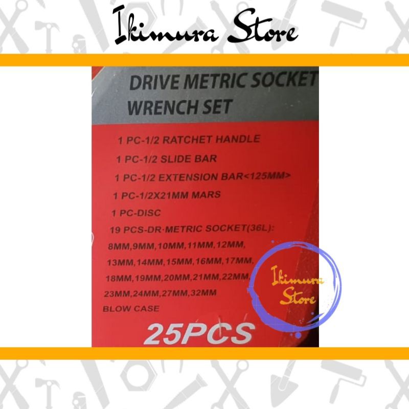 Kunci Sok Set 25pcs KAIROS / Kunci Sock / Drive Metric Socket Wrench