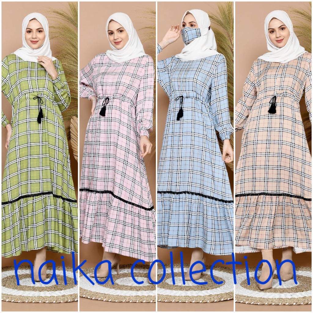 gamis wanita jumbo bahan rayon motif kotak-kotak burberys#gamis kotak