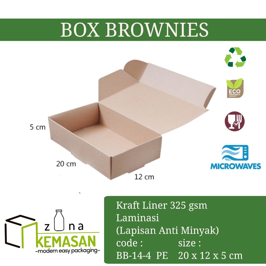 

KEMASAN BOX DUS KARDUS KOTAK BROWNIES BOLEN KUE ROTI NUGGET 20x12x5 cm KRAFT 325 gsm LAMINASI