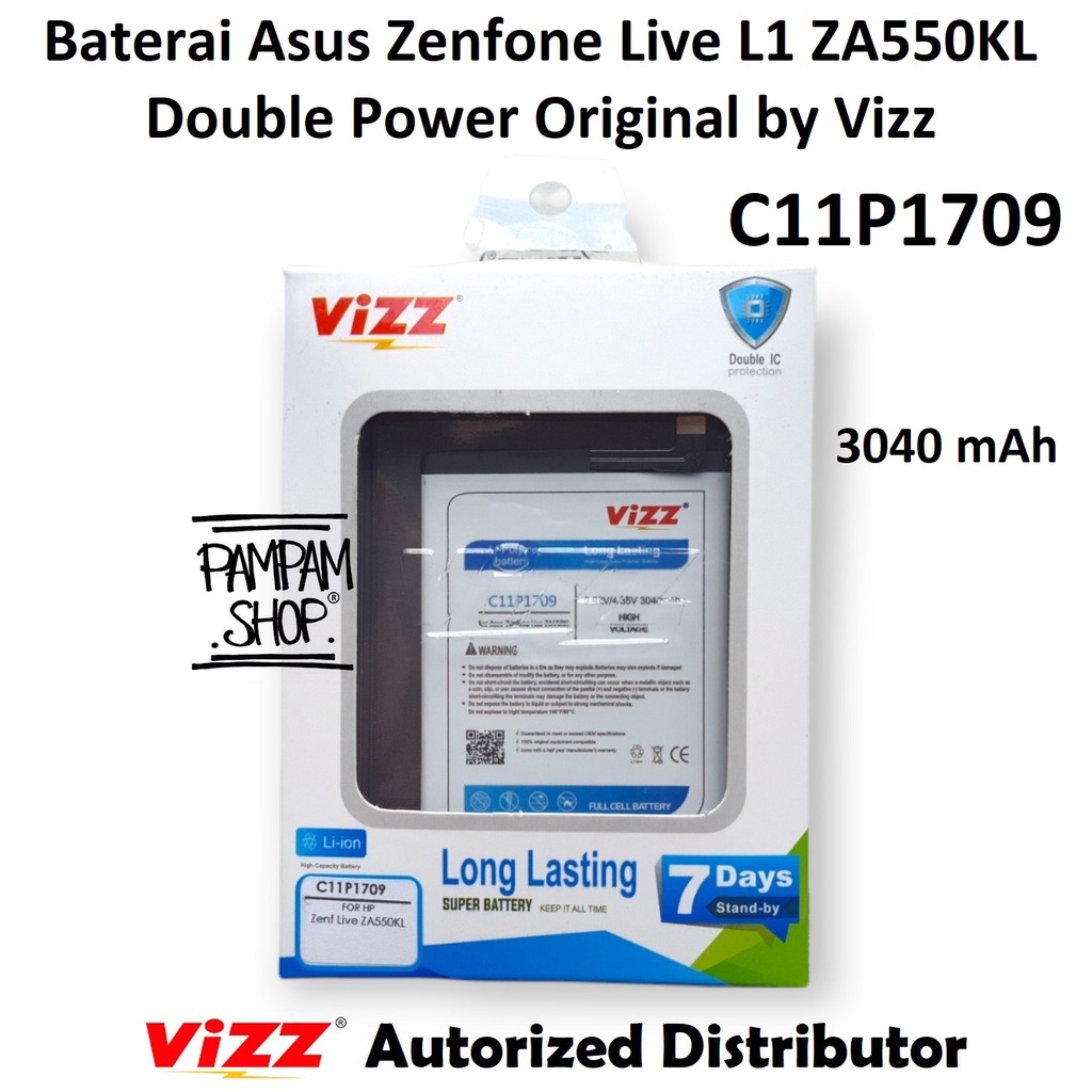 Baterai Vizz Double Power Original Asus Zenfone Live L1 ZA550KL C11P1709 Batre Batrai Battery Asus Zenphone Ori Handphone HP