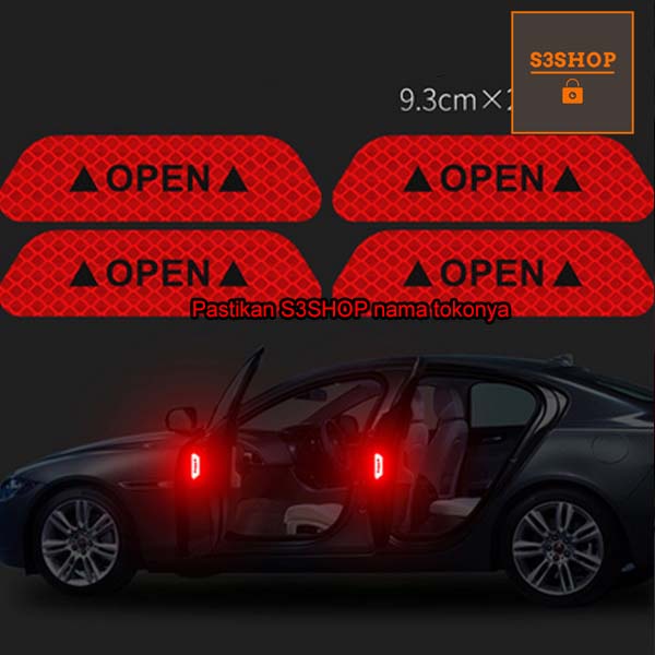 Sticker Reflector Pintu Mobil OPEN Car Reflective Stiker OPEN 4pcs