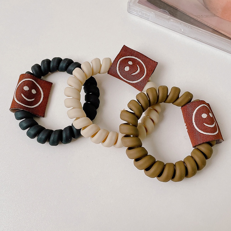 Ikat Rambut Model Kabel Telepon Motif Smiley Face Warna Kopi Gaya Korea Untuk Wanita