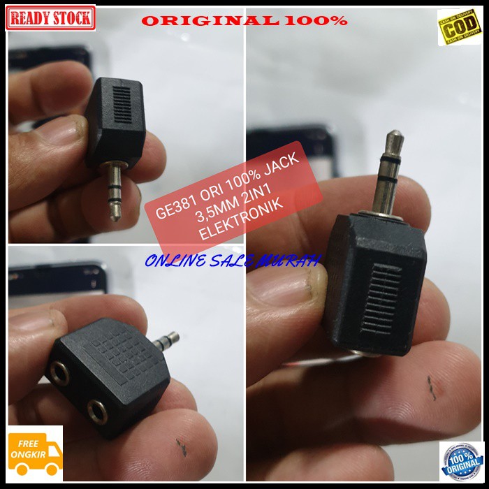 G381 3,5mm mm 2in1 spliter konektor splitter aux mic mik conektor audio acc handphone hp jek jack microphone laptop komputer smule multi original cewe akai akay cowo adapter sambungan sound extension penyambung suara headset headphone converter male canon