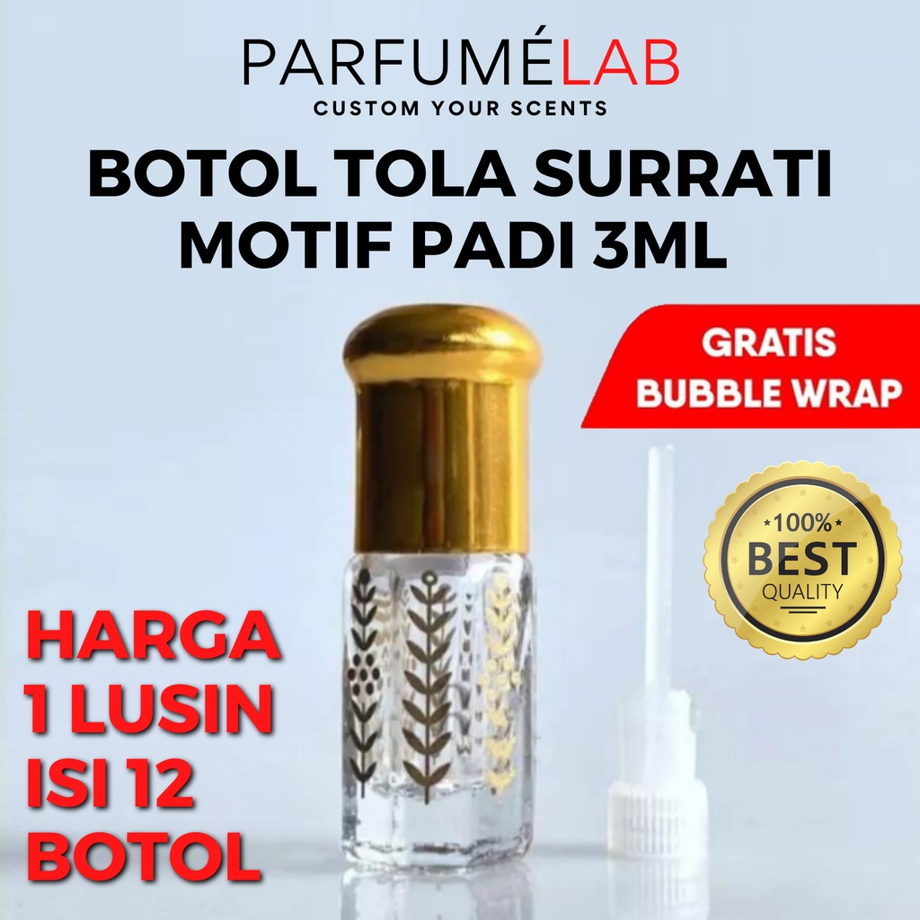 Botol Tola Surrati Motif Padi 3ML - Botol Tola Kosong Motif Padi - Botol Stick Padi Printing Perlusi