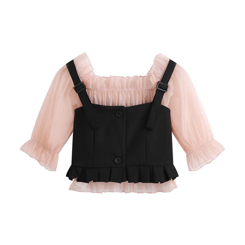 MATTUCLB pendek suspender top suit wanita musim panas lengan pendek ramping desain rasa kemeja organ