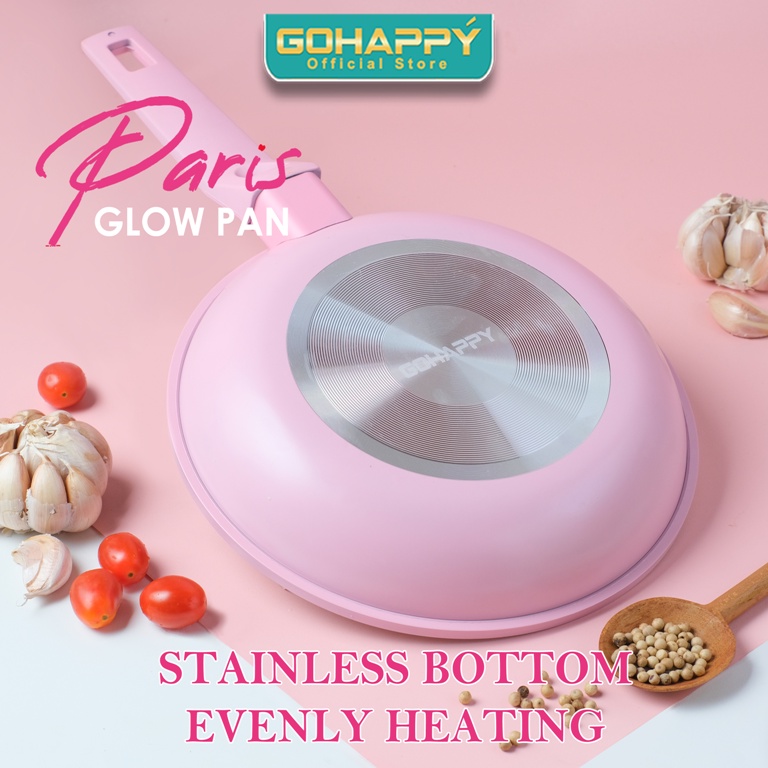 GOHAPPY Panci Fry Pan 20 cm lapisan ceramic marble glowpan GHP05 PINK FRYING PAN Penggorengan Stainless bottom