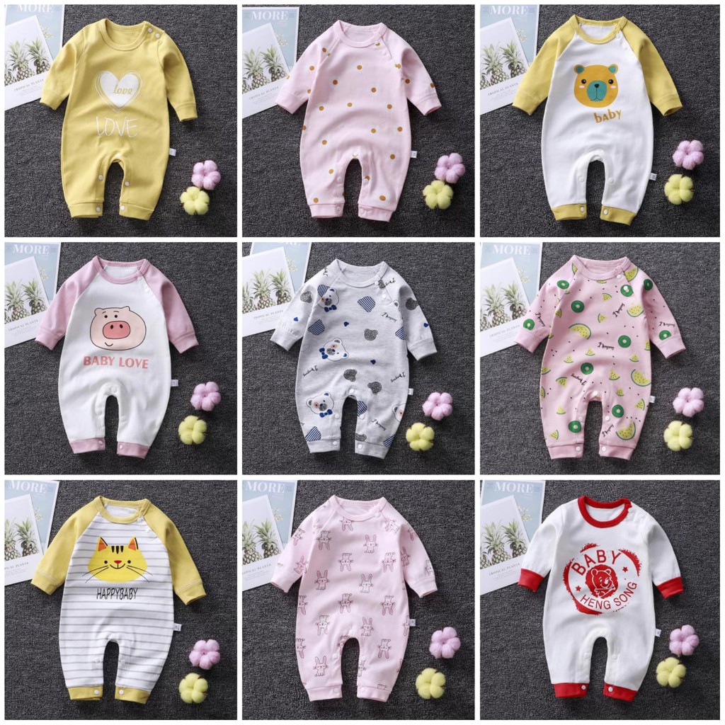 Jumsuit bayi perempuan newborn jumper bayi laki laki 0 3 6 9 12 bulan baju bayi lengan panjang lucu ada kancing bahu