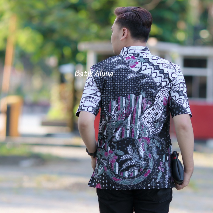 Baju Batik Pria Pendek Kemeja Kantoran Batik Premium Pabrik Batik Aluna PD 002