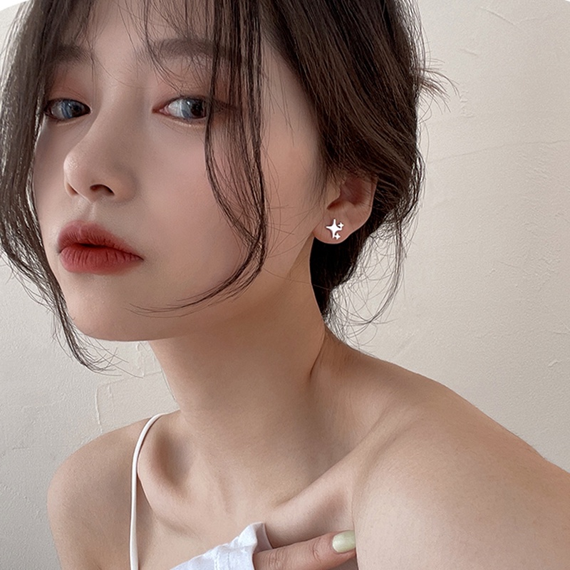 Papaozhu Trendi S925 Perak Bintang Kecil Stud Anting-Anting Untuk Wanita Gadis Fashion Telinga Perhiasan Kreatif Bintang Anting-Anting Aksesoris Sehari-Hari
