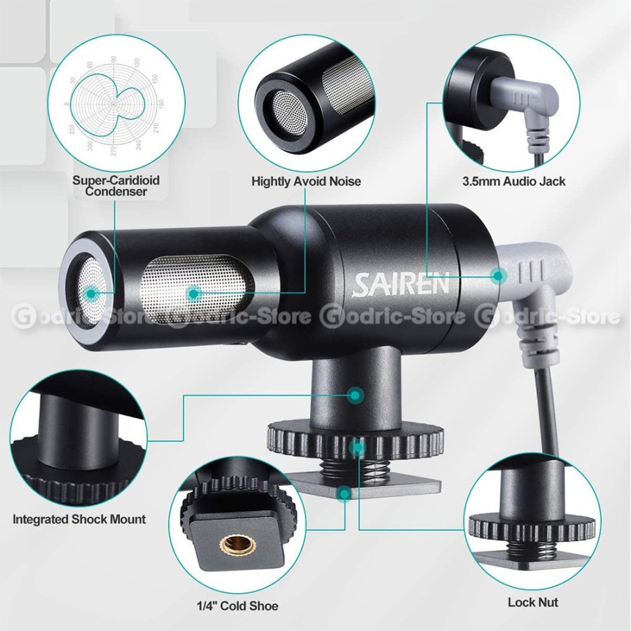 ULANZI SAIREN Nano Mic Cardioid Vlog Microphone untuk Camera &amp; Smartphone