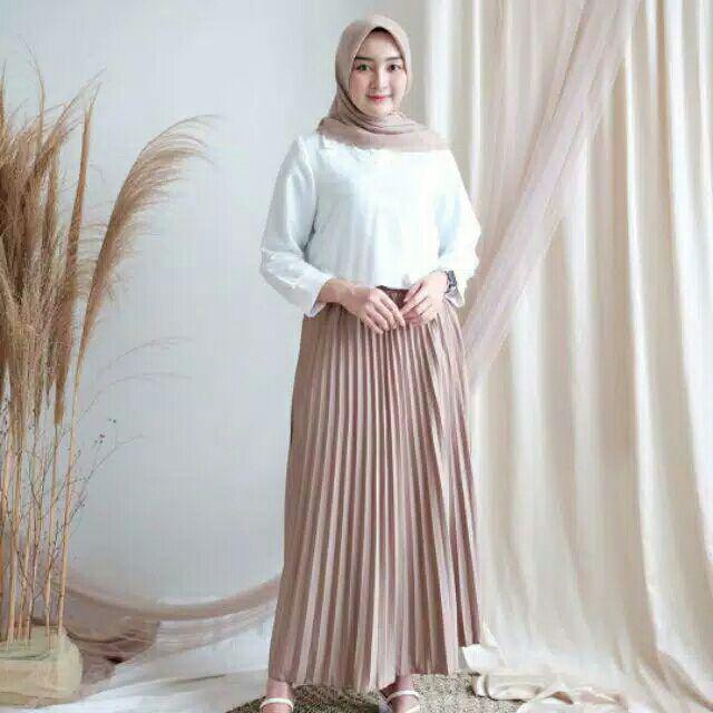 Rok Plisket Bawahan Wanita Flare Skirt Fashion Grosir Terlaris / ROK PLISKET SUPER MAYUNG/ FLARE SKI-Rok plisket- MOCCA