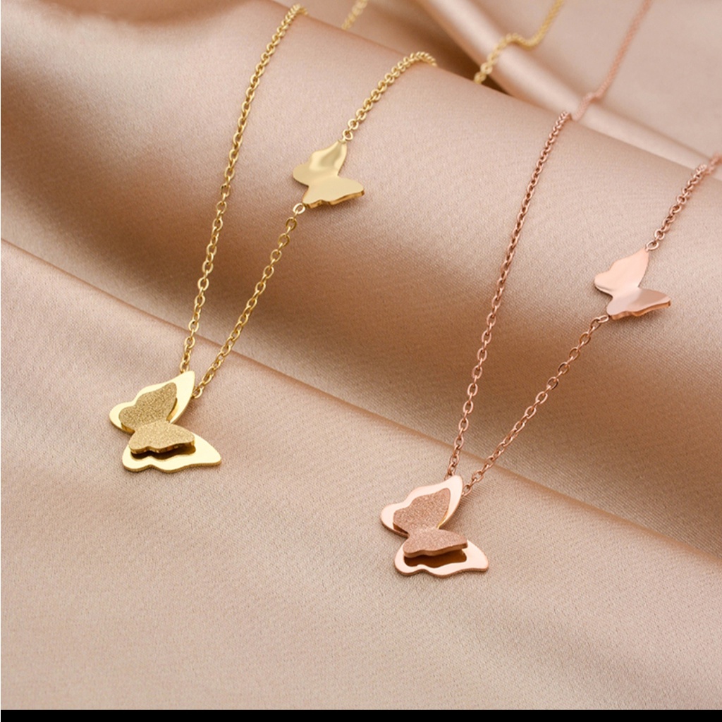 Kalung Titanium Wanita Kupu-Kupu Anti Karat Selamanya Korean Style