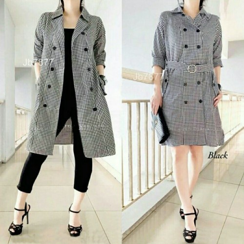 Baju Pakaian Jaket Jacket Long Outer Coat Trench Suede Fashion Wanita Cewek Blazer Blezer Blezzer Bl