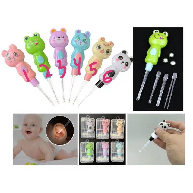 4in1 Alat Pembersih Telinga Bayi LED Karakter / Korek Kuping Lampu