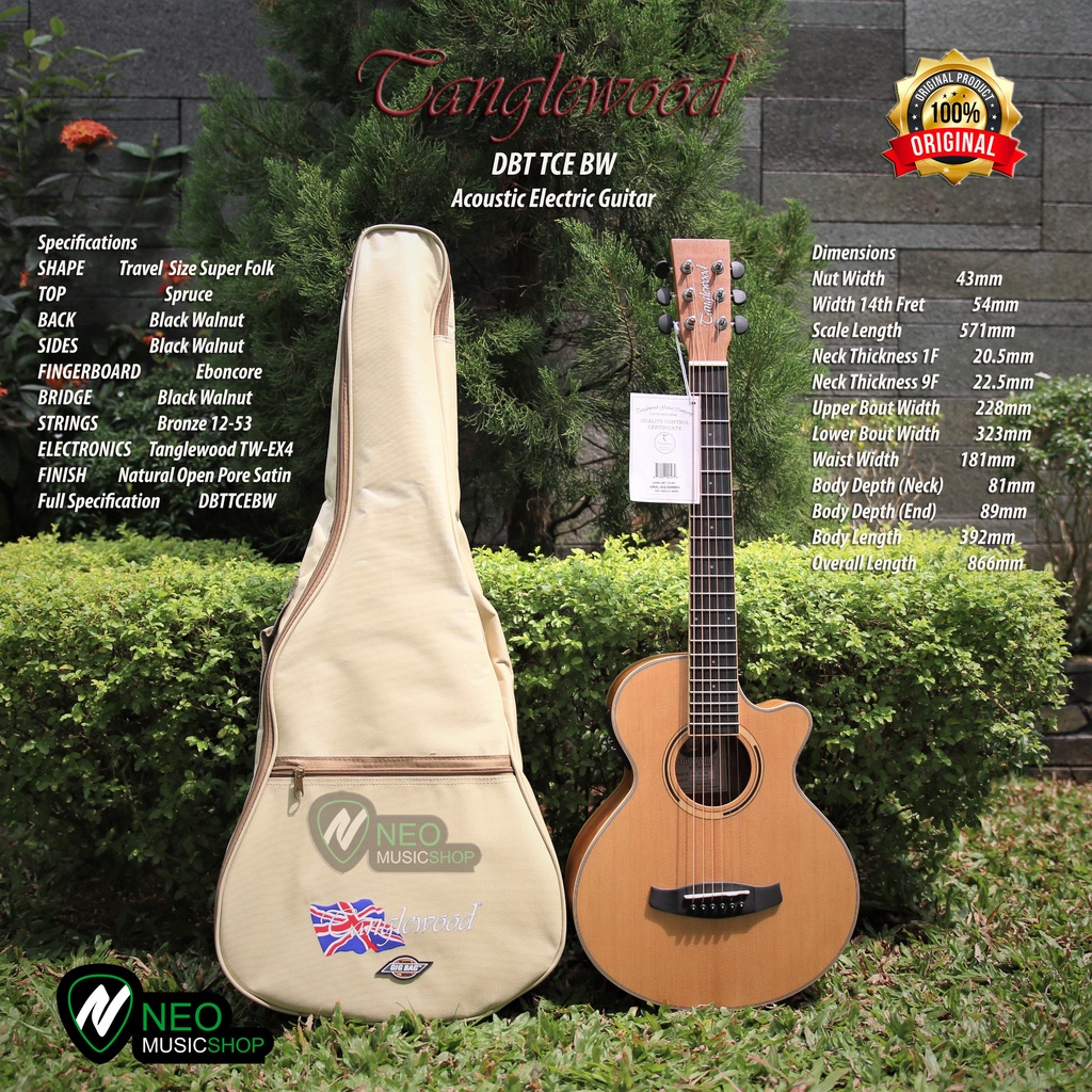 Tanglewood DBT TCE BW Travel Size Acoustic Electric Guitar